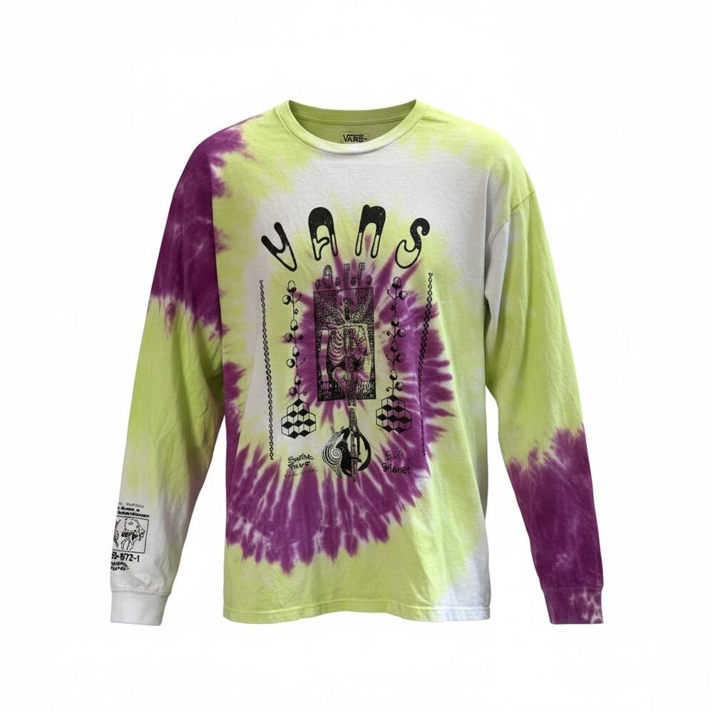 VANS Off the Wall Men's Long Sleeved Tshirt - White Tie Dyed - Size XX